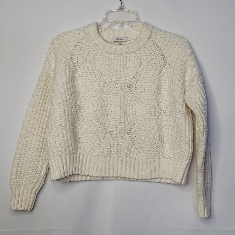 Madewell Everett rib play pullover knit off white crop cropped sweater sz XS